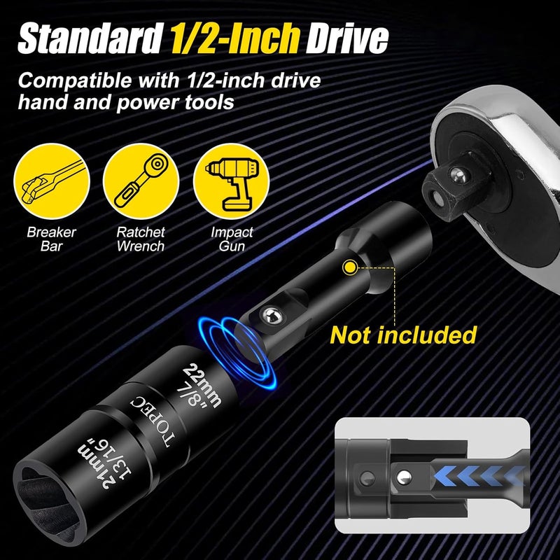 Topec 21mm x 22mm Flip Lug Nut Extractor, 1/2" Drive Lug Nut Removal Tool, 2-IN-1 Wheel Lock Remover Socket - Image 3